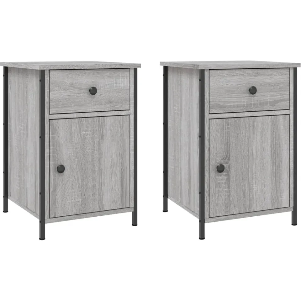 vidaXL Nachtkastjes 2 st 40x42x60 cm bewerkt hout grijs sonoma eiken, foto 3