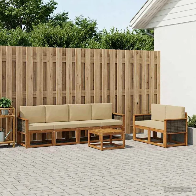vidaXL Buiten bankenset 6 st 6-zits Natuurlijk en Beige