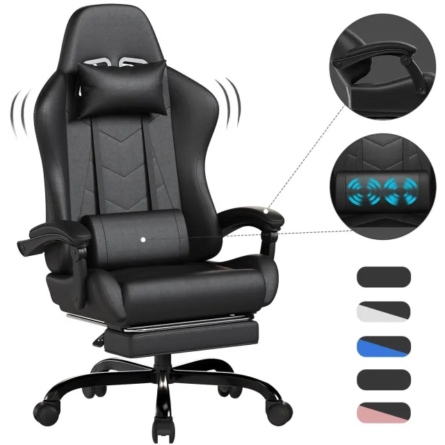 ITRONIQ Ergonomische Gaming Stoel Met Massagefunctie – Bureaustoel Met Voetsteun en Verstelbare Rugleuning – 150 KG - Zwart