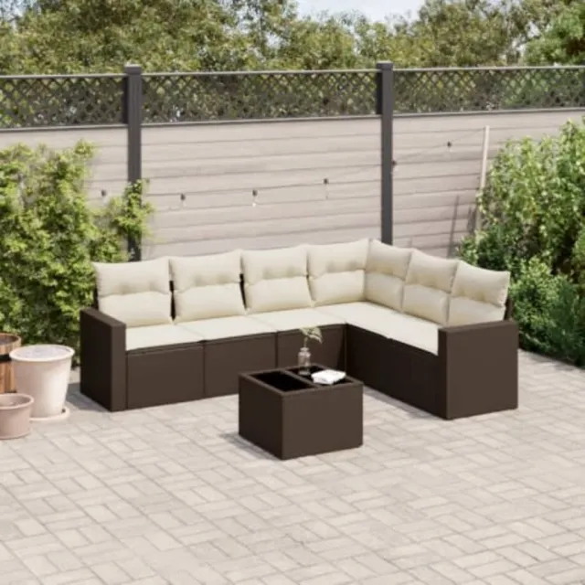vidaXL 7-delige Loungeset met kussens poly rattan bruin, foto 2