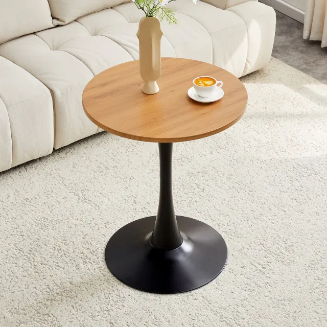 COVREO Bijzettafel 60x60x72 cm zwart, MDF en metaal, ronde tafel