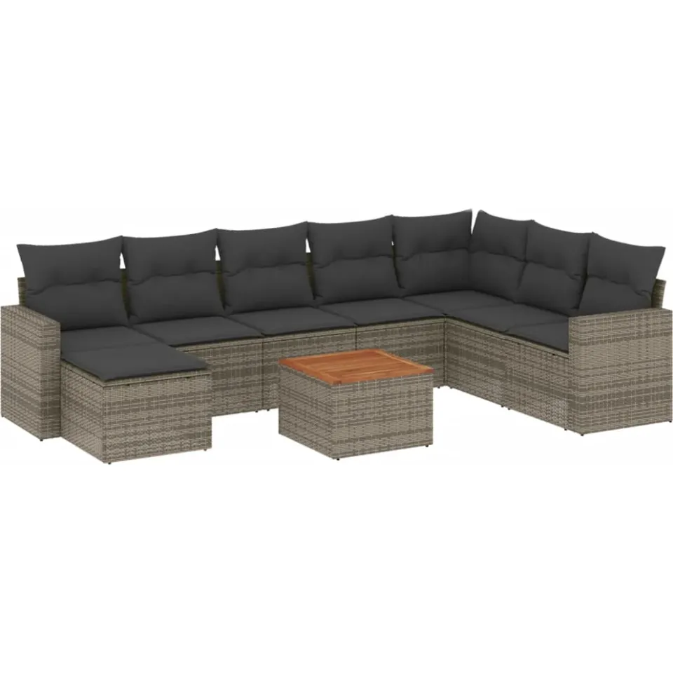 vidaXL 9-delige Loungeset met kussens poly rattan grijs, foto 3