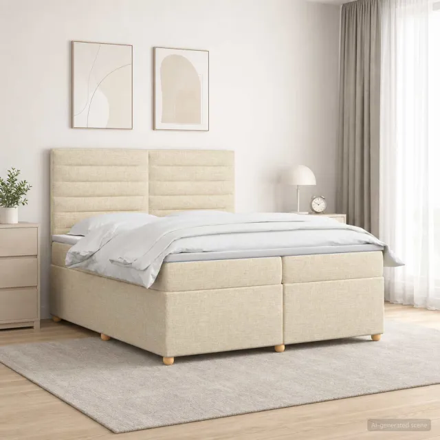 vidaXL Boxspringbed met matras Crèmekleurig 200 x 200 cm Stof