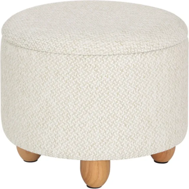 Happyment Moderne poef - Creme - Voetenbank met opbergruimte - Opbergbox hocker - Zitkist met deskel - 2in1