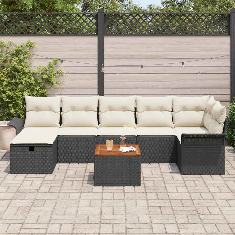 vidaXL Tuinbankenset 8 st Zwart poly rattan, foto 3