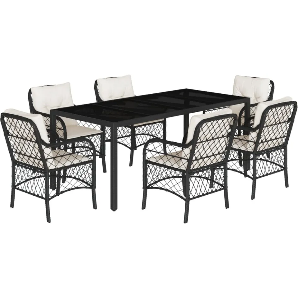 vidaXL 7-delige Tuinset met kussens poly rattan zwart