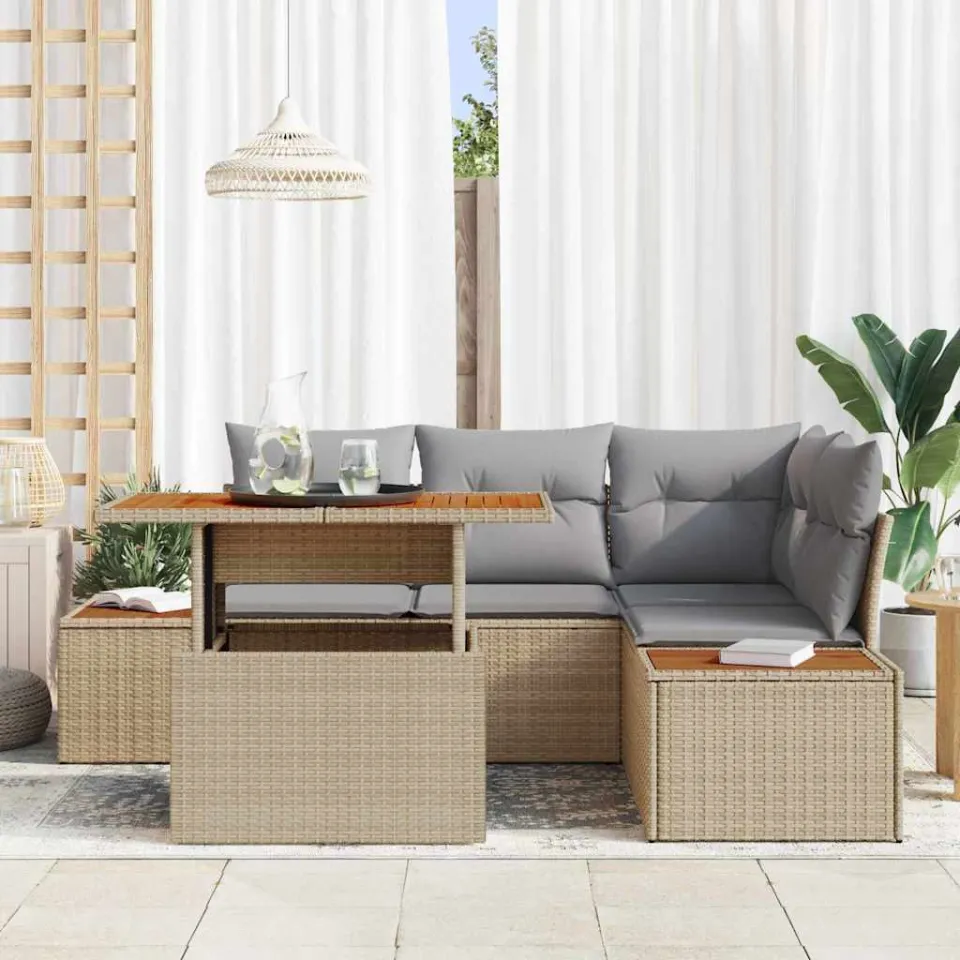 vidaXL Tuin Sofa Set 5 st Beige Poly riet, foto 2