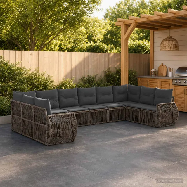 vidaXL Tuinbankenset 10 st 10-zits Grijs en Donkergrijs poly rattan, foto 2