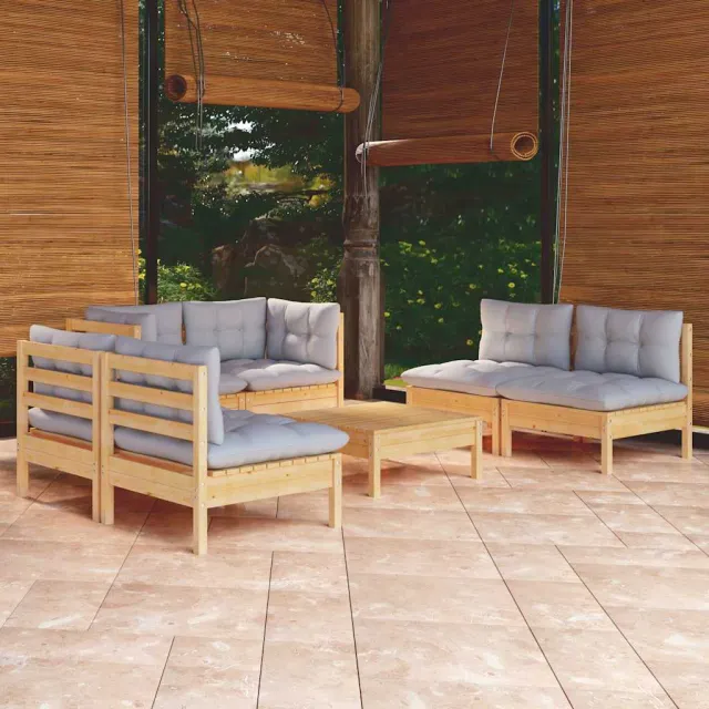vidaXL 7-delige Loungeset met grijze kussens grenenhout grijs, foto 2