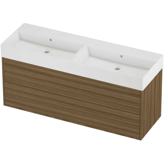 Proline Zara Badmeubelset Porselein Loft Dubbel 140x46x65 cm Glans Wit Caramel Walnut Houtlook
