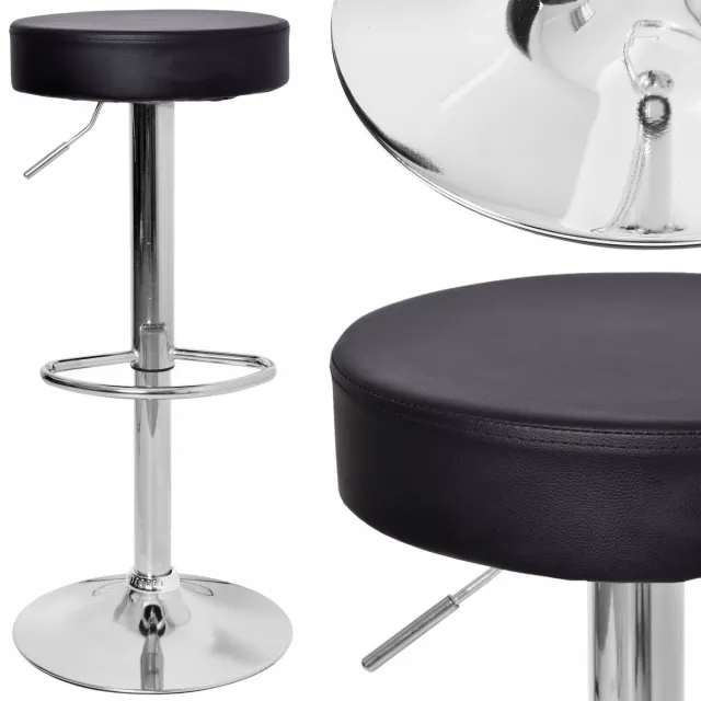 eHokery Zwart Houten Barstoel met Eco-leer, Draaibaar & Verstelbaar