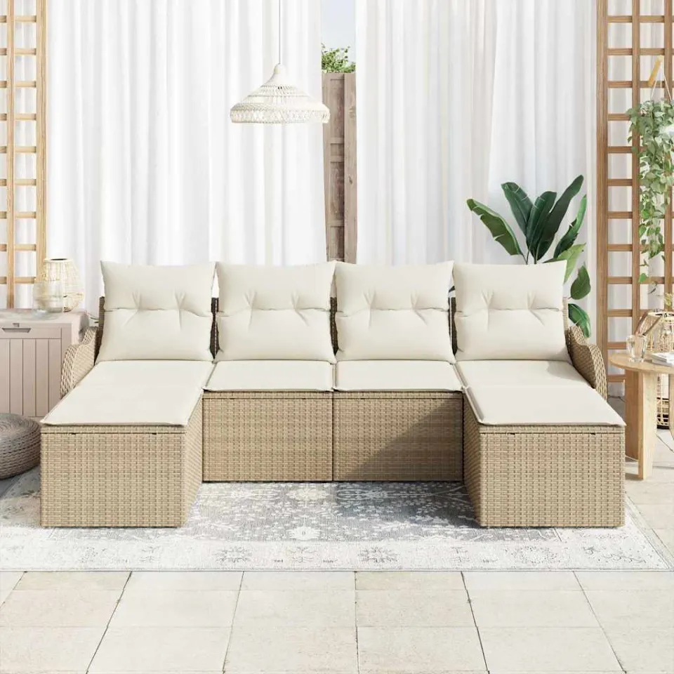 vidaXL Tuin Sofa Set 6 st Beige en Wit poly rattan, foto 3