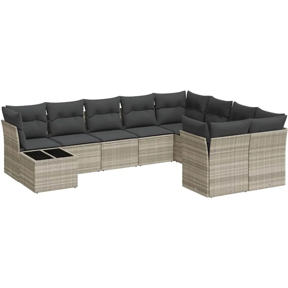 vidaXL 10-delige Loungeset met kussens poly rattan lichtgrijs