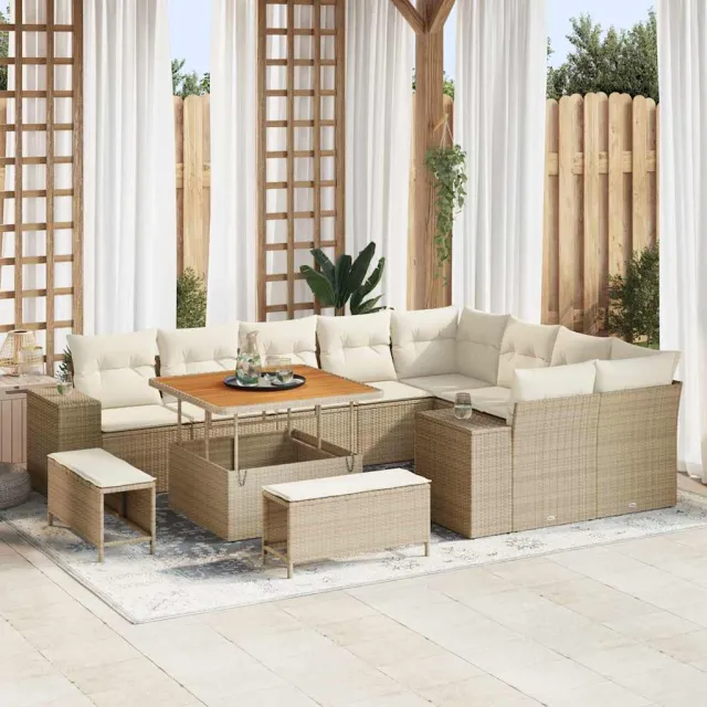 vidaXL Tuin Sofa Set 12 st Beige poly rattan, foto 2