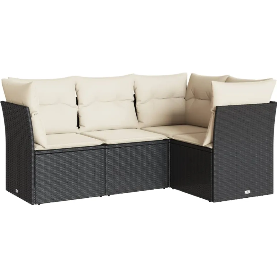 vidaXL 4-delige Loungeset met kussens poly rattan zwart, foto 3