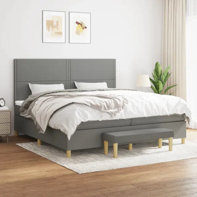 vidaXL Boxspring met matras stof donkergrijs 200x200 cm grijs