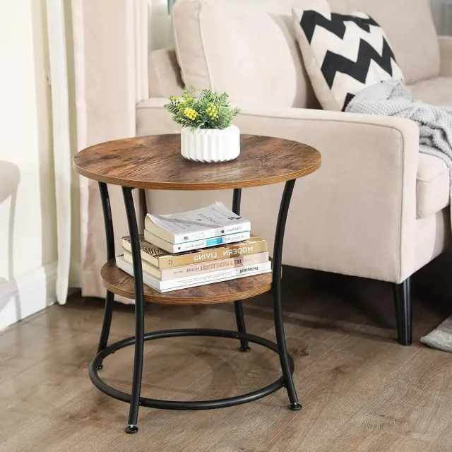 Cozy Cottage® Bijzettafel - Industrieel Nachtkastje - Kleine Salontafel voor Slaapkamer of Woonkamer - Stabiel Stalen Frame - Eenvoudige Montage - Vintage Tafel - Diameter 55 cm Bruin