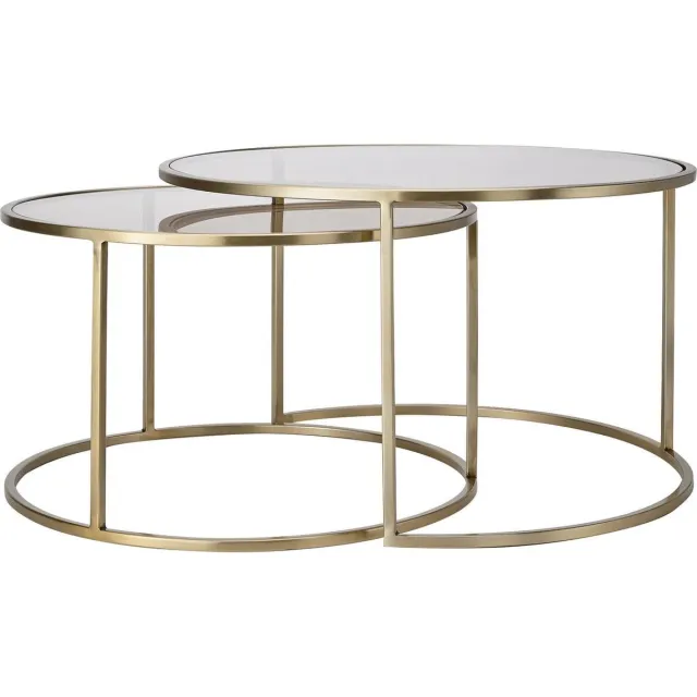 Light & Living Salontafel Duarte - Bruin Glas/Goud - Ø65+Ø75cm - Modern Goud/Bruin