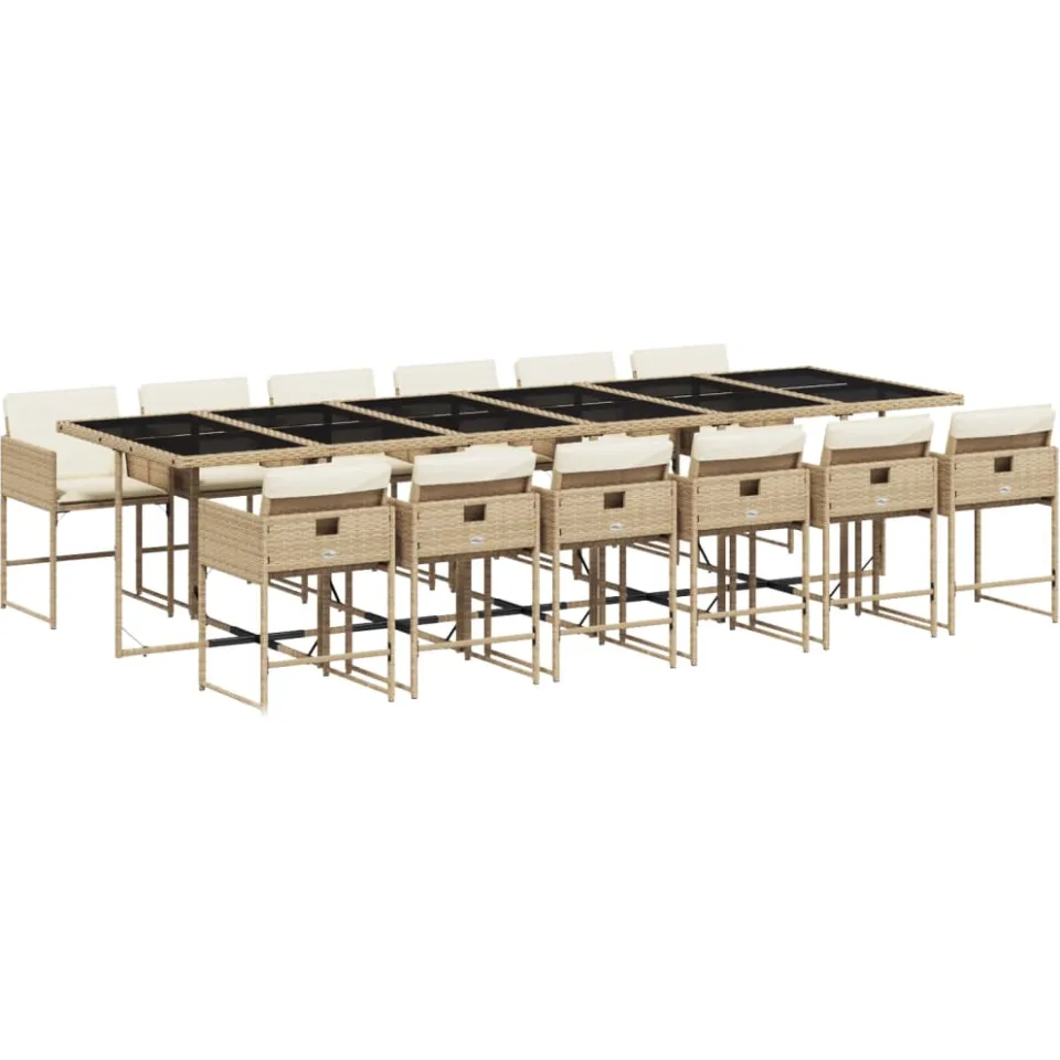 vidaXL 13-delige Tuinset met kussens poly rattan beige, foto 3