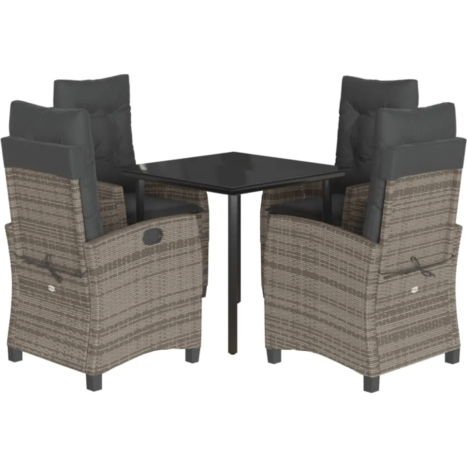 vidaXL 5-delige Tuinset met kussens poly rattan grijs