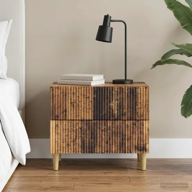 vidaXL Nachtkastje met lade Oud hout 62 x 34,5 x 48 cm Bewerkt hout bruin, foto 2