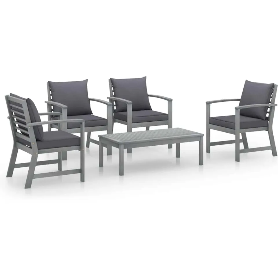 vidaXL 5-delige Loungeset met kussens massief acaciahout grijs