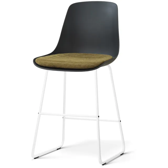 Nolon Nino-Liv barkruk zwart met mosgroen zitkussen - wit onderstel - 65 cm