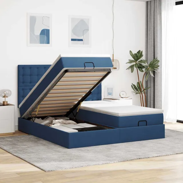 vidaXL Ottoman bed met matrassen en LED's 160x200cm stof blauw