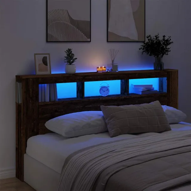vidaXL Hoofdeinde met LED 200x18,5x103,5 cm bewerkt hout oud hout Bruin