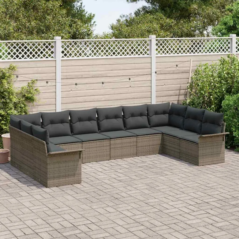 vidaXL Tuin Sofa Set 10 st Grijs poly rattan, foto 3