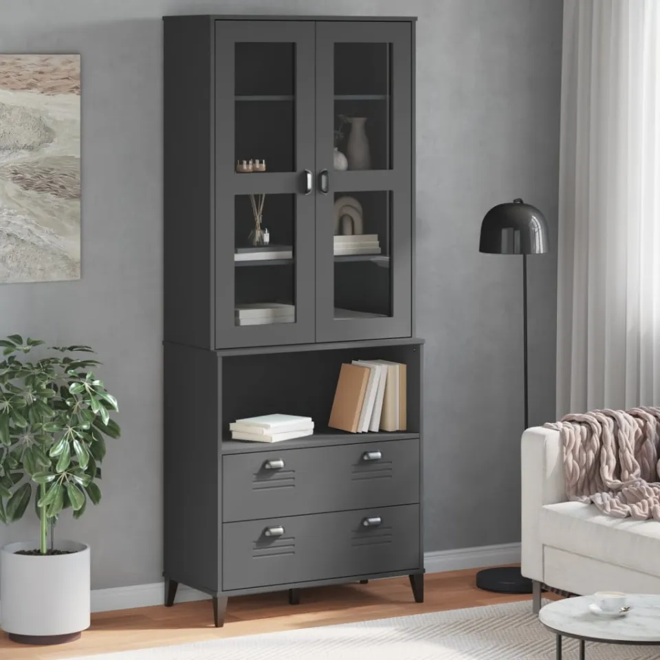 vidaXL Hoge kast VIKEN 80x40x200 cm massief grenenhout antracietgrijs, foto 2
