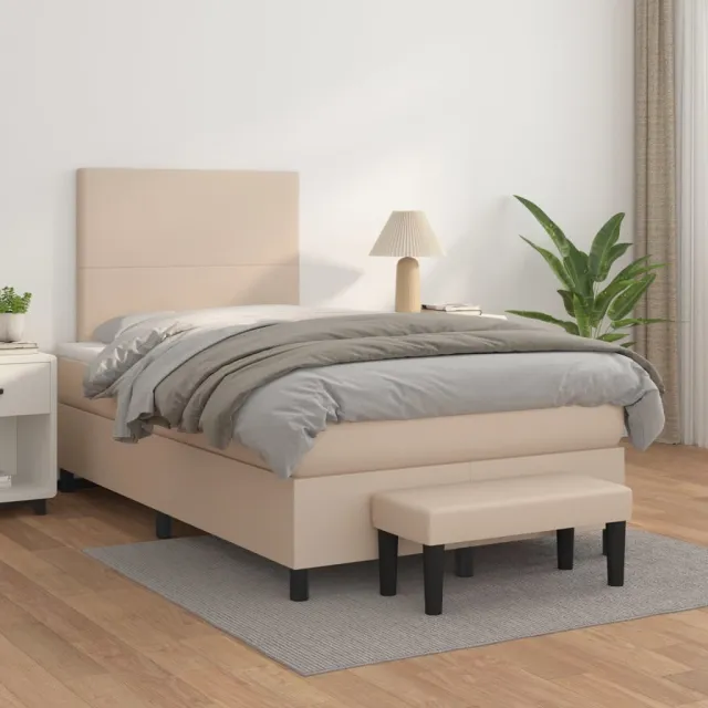 vidaXL Boxspring met matras kunstleer cappuccinokleurig 120x200 cm Bruin