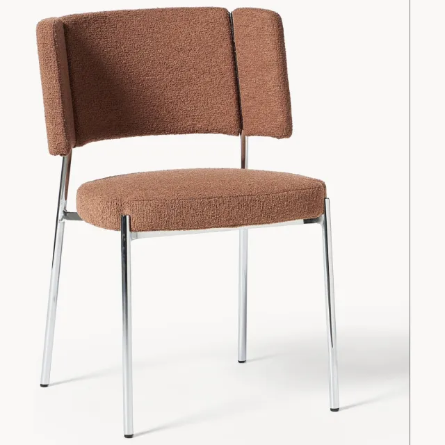 Westwing Collection Gestoffeerde bouclé eetkamerstoelen Samantha, 2-delig Bruin, Zilverkleurig