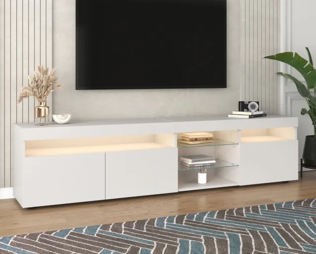 Wishdor Tv-Meubel - Hoogglans Afwerking - Variabele Ledverlichting - MDF - Wit - 180 X 35 X 48 Cm