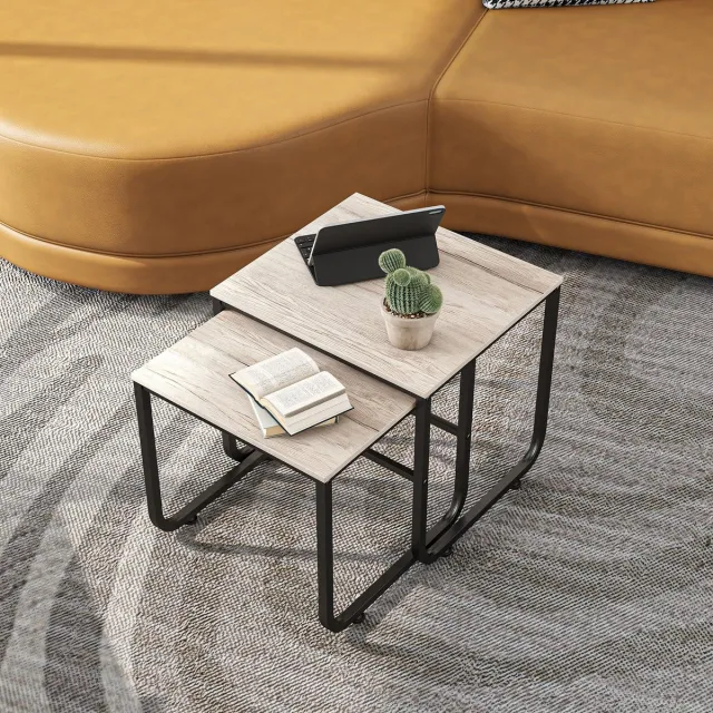 Unyqoos ® Industriële Nesttafels Set van 2 voor Stijlvolle en Compacte Woonruimtes naturel
