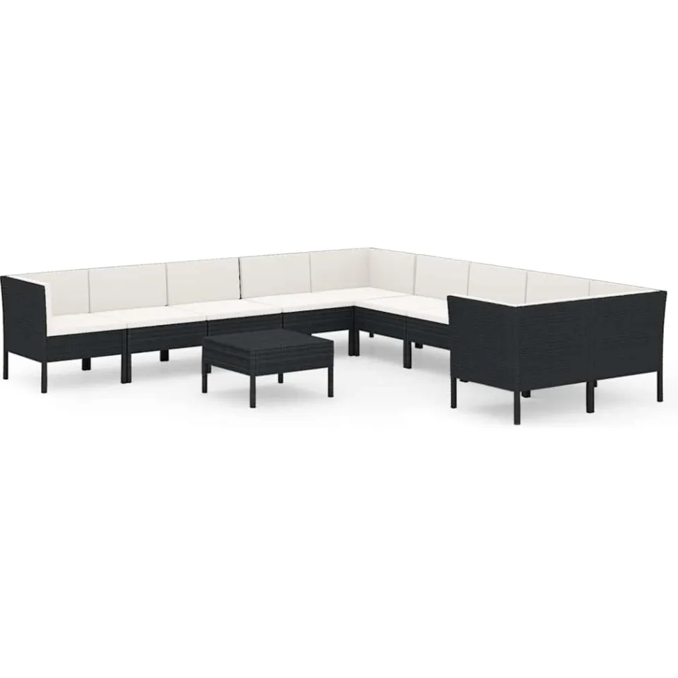vidaXL 11-delige Loungeset met kussens poly rattan zwart, foto 3