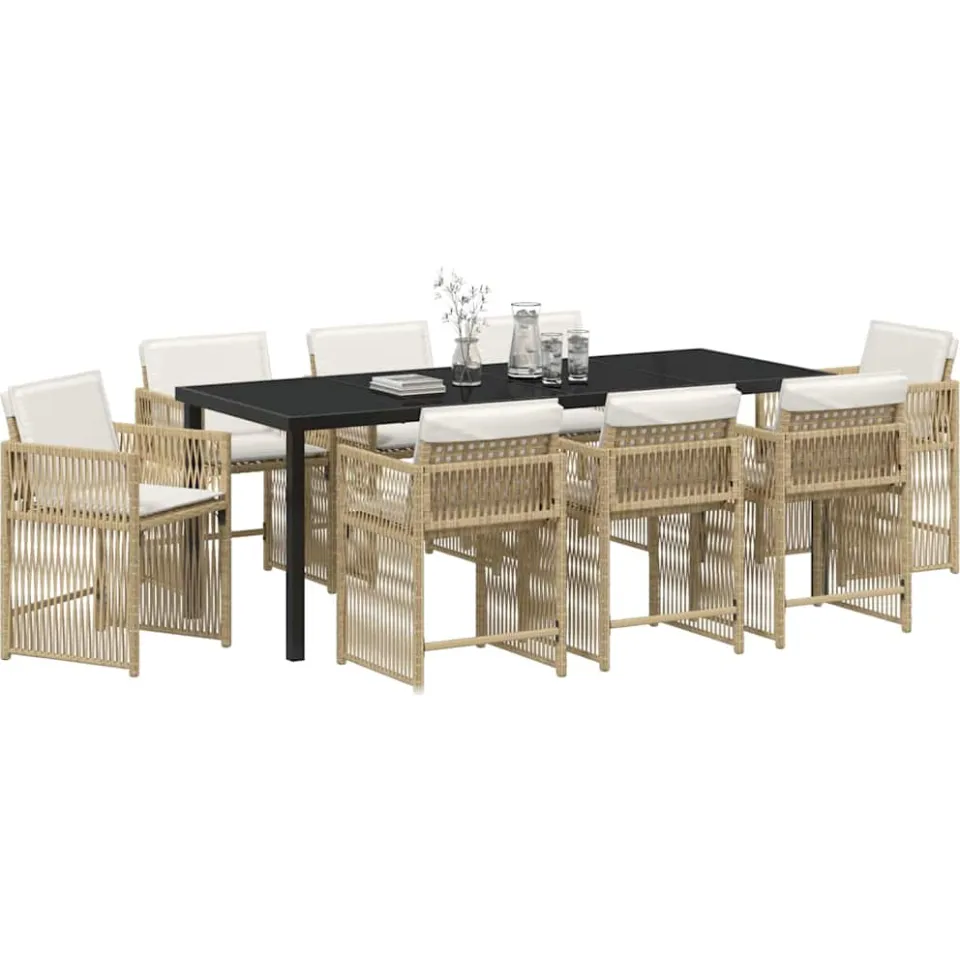vidaXL Tuin eettafelset 9 st Beige poly rattan