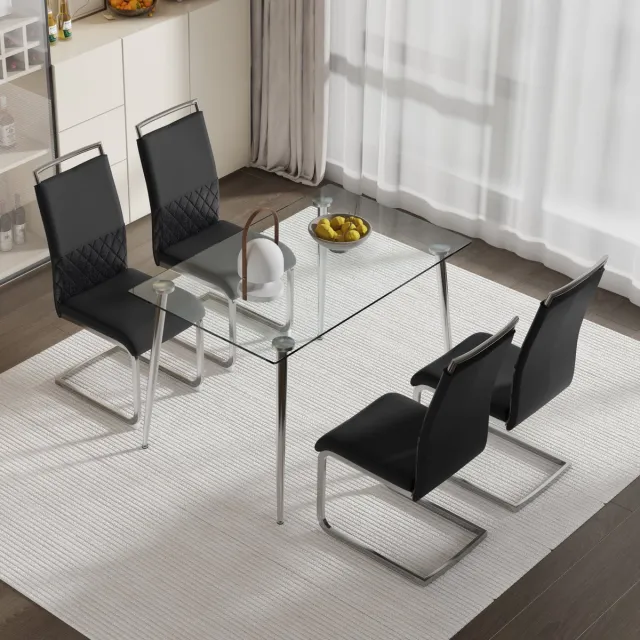 MODENUIT Eetkamerstoel - Ergonomische Rugleuning Met PU En Linnen - Voor Eetkamer En Bureau - Metaal - Zwart