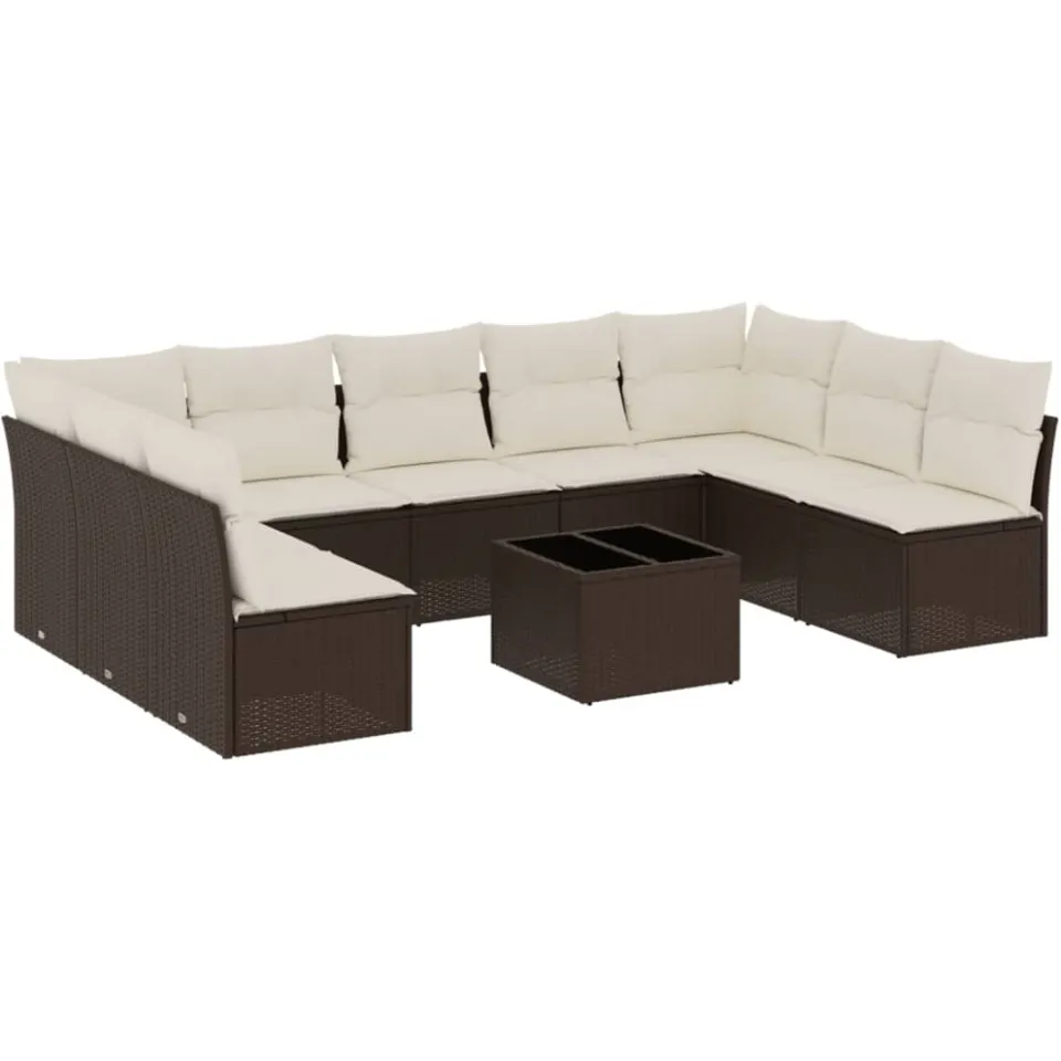 vidaXL 10-delige Loungeset met kussens poly rattan bruin, foto 3