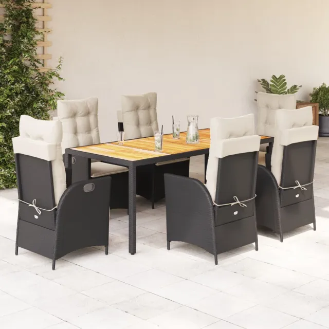 vidaXL 7-delige Tuinset met kussens poly rattan zwart, foto 2