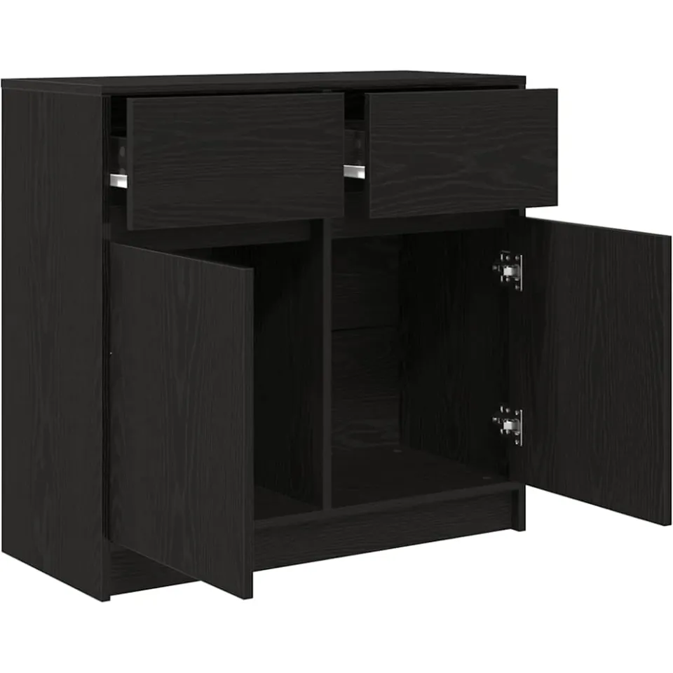 vidaXL Dressoir met lade 80x34x76 cm spaanplaat zwart eikenkleurig, foto 4