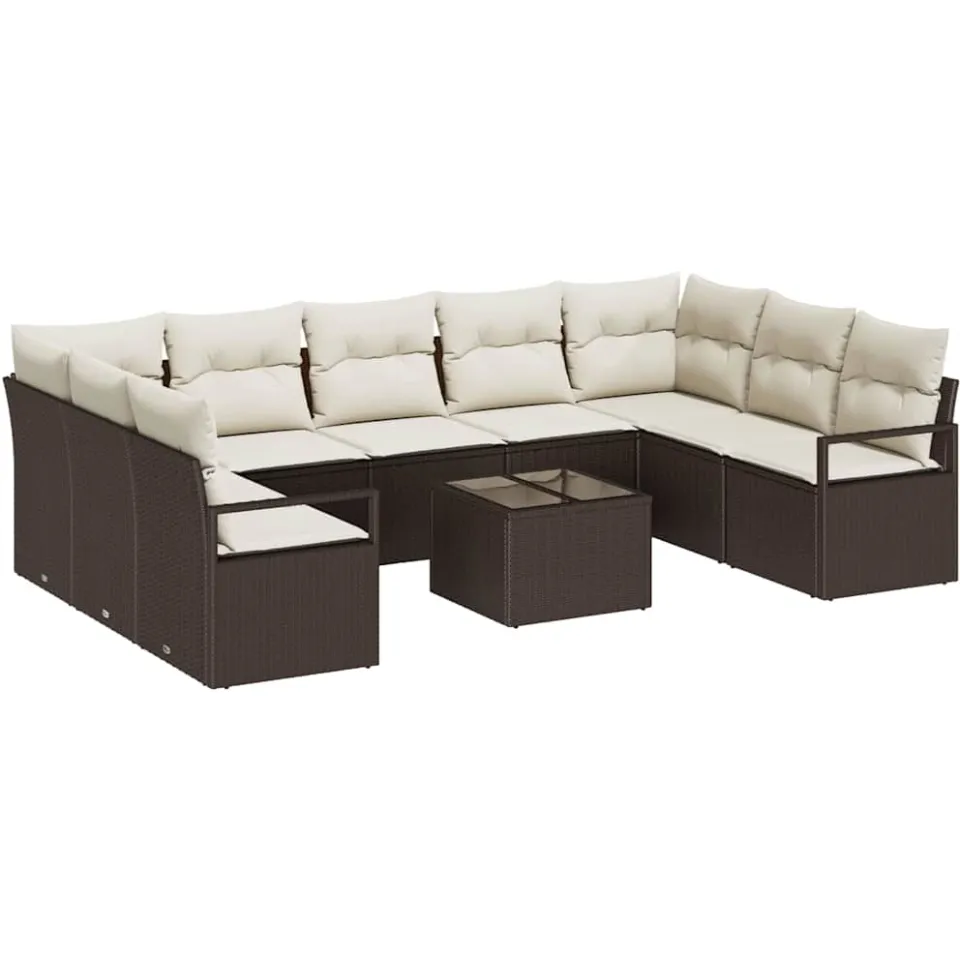 vidaXL Bankstel 10 st Bruin poly rattan