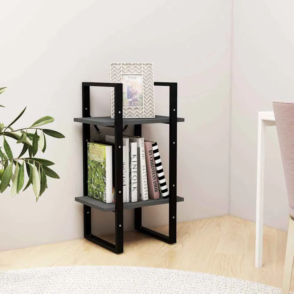 vidaXL Boekenkast met 2 schappen 40x30x70 cm massief grenenhout grijs, foto 3