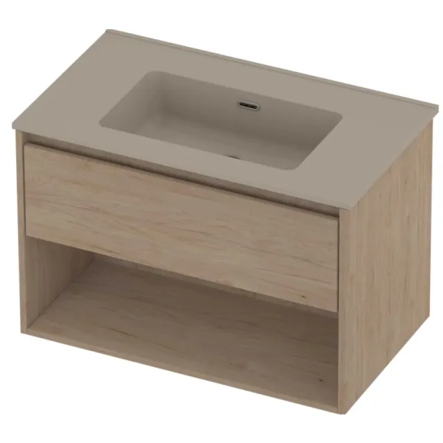 Proline Tribute Badmeubelset Porselein Elegant Schap 80x46x54 cm Mat Crème Cotton Ideal Oak Eiken