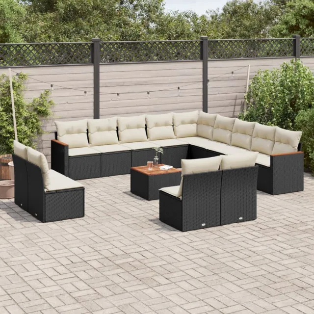 vidaXL 14-delige Loungeset met kussens poly rattan zwart, foto 2