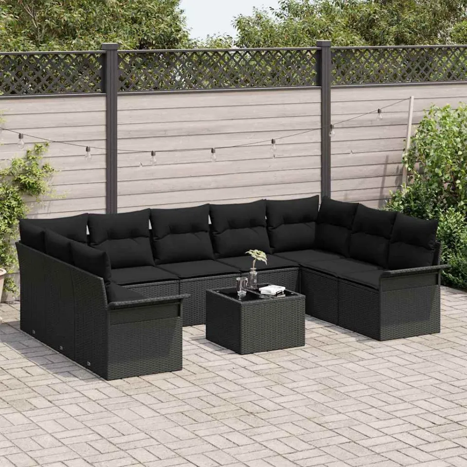 vidaXL Tuinbankenset 10 st Zwart poly rattan, foto 3