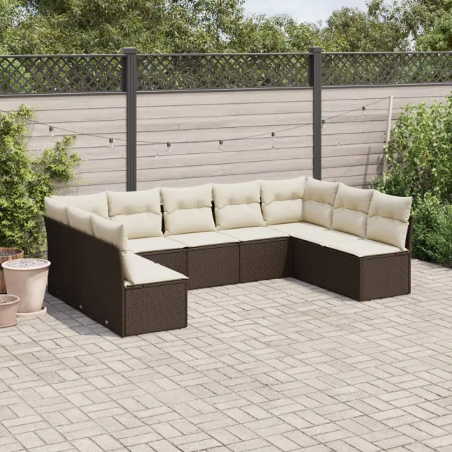 vidaXL 9-delige Loungeset met kussens poly rattan bruin, foto 2