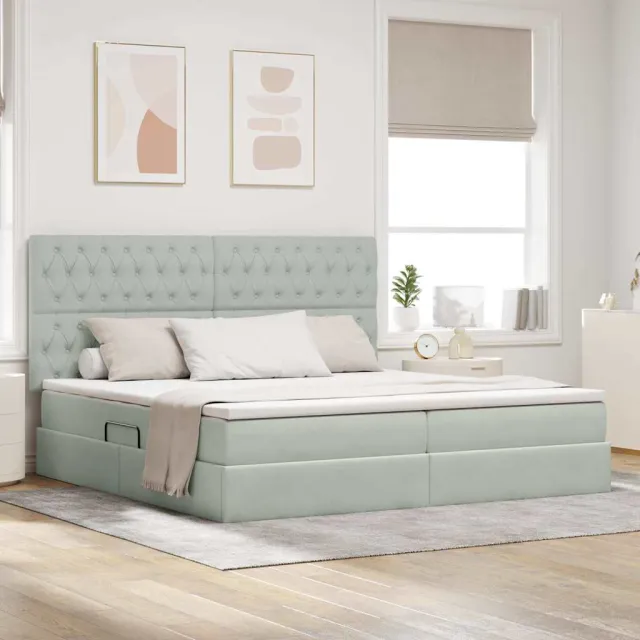 vidaXL Opslag bed met matras Lichtgrijs 200 x 200 cm Fluweel