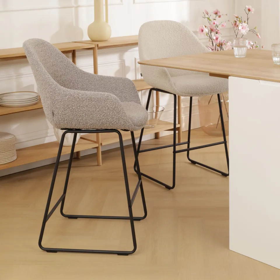Nolon Nino-Mae barkruk bouclé taupe - zwart onderstel - 75 cm, foto 2