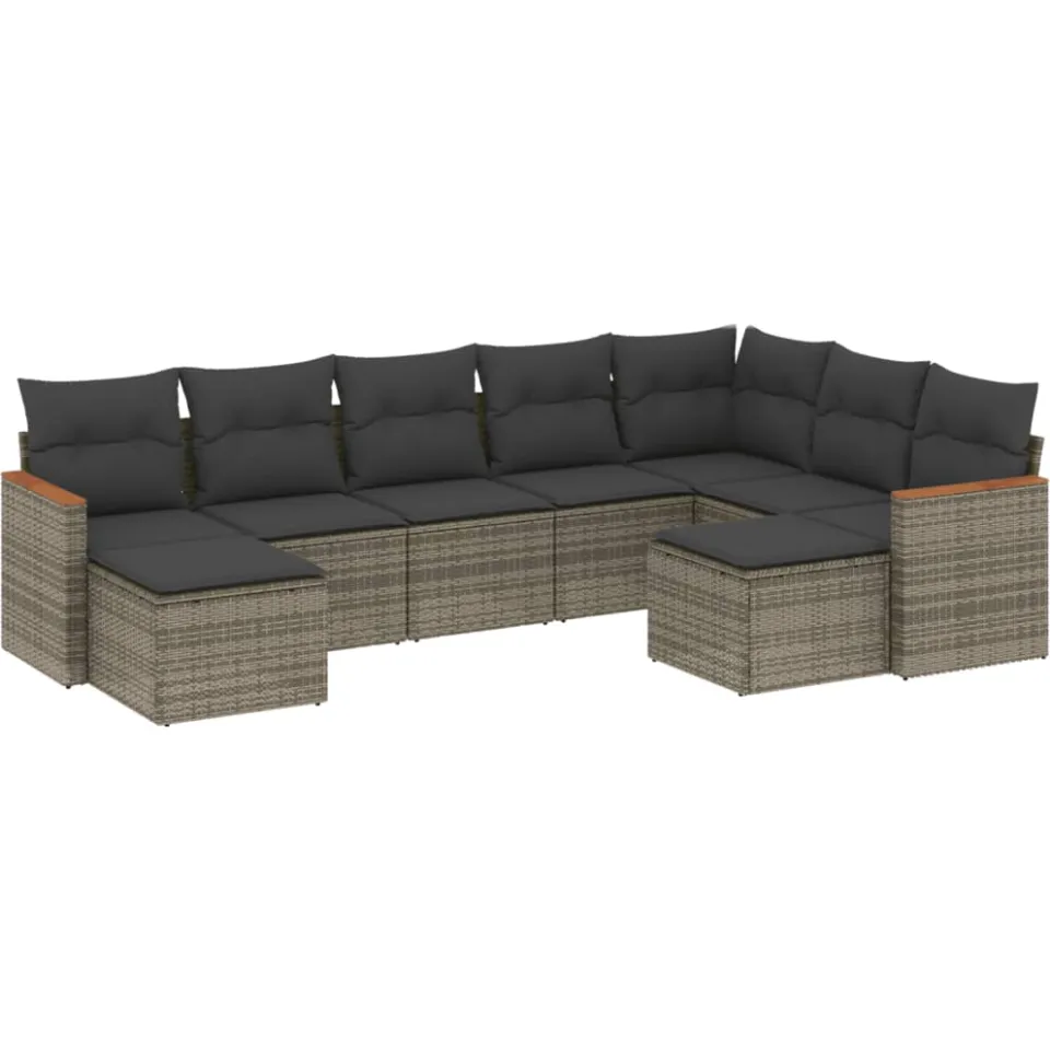 vidaXL 9-delige Loungeset met kussens poly rattan grijs, foto 3